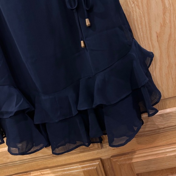 Selfie Leslie Navy Lark Ruffle Neck Pleated Party Cocktail XS - Picture 4 of 13